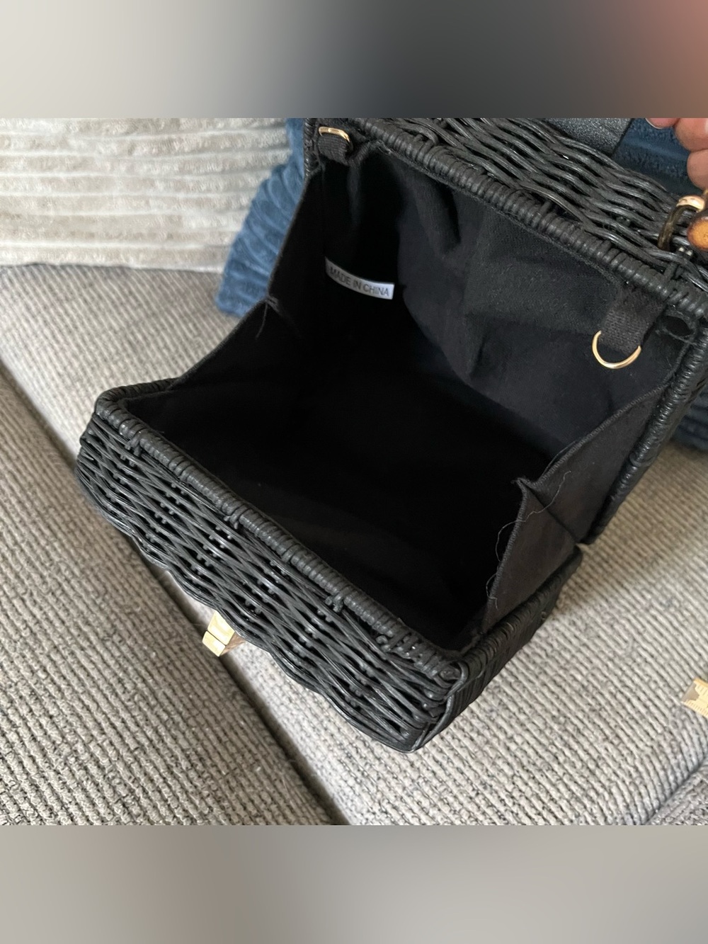 Zara black wicker bag with bamboo handle - Picture 6 of 8